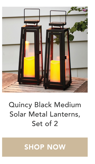 Quincy Black Medium Solar Metal Lanterns, Set of 2